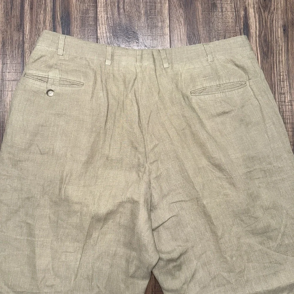 Vtg USA Made Brooks Brothers 38x30 Khaki Herringbone Linen Pleated Cuffed Pants